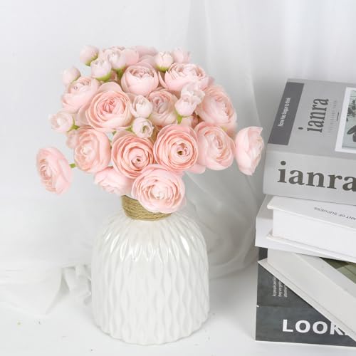 IPOPU Faux Ranunculus Flowers 2 Bouquets Small Pink Flowers Artificial Ranunculus 12PCS Mini Pink Fake Flower for DIY Wedding Bouquet Bridal Shower Decor Filler Flower Centerpieces (Blush Pink) - color: Shabby Blush