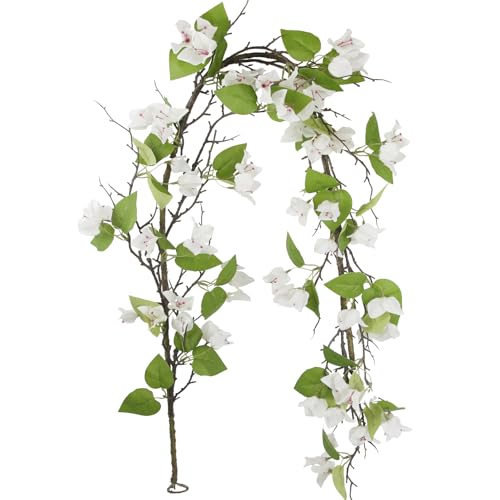 CITYES Artificial Bougainvillea Flowers Garland White Silk Bougainvillea Vines UV Resistant Realistic Faux Hanging Flowers Plants for Outdoor Outside Summer Decoration Porch Patio Balcony Yard Wall - color: White