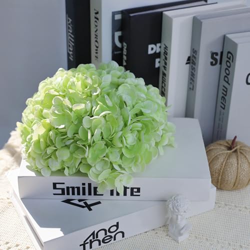 3Pcs 21 Inch Green Artificial Hydrangea Flowers Fake Hydrangea Flowers Latex Real Touch Faux Hydrangeas with Long Stem for Home Party Wedding Centerpieces Bouquets Decor