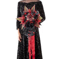 12 Inch Cascade Wedding Bouquets for Bride, Black & Burgundy Cascading Bridal Bouquet for Wedding Silk Artificial Flowers - color: Black & Burgundy