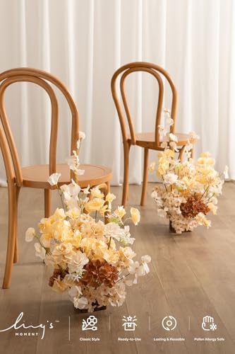Ling's moment 17.5" Tall Standing Artificial Flowers Arrangements 2 pcs Wedding Aisle Runner Chair Decorations Earth Brown & Butter Yellow Centerpieces for Ceremony Reception Rose Floral Party Outdoor - color: Brn- Earth Brown & Butter Yellow