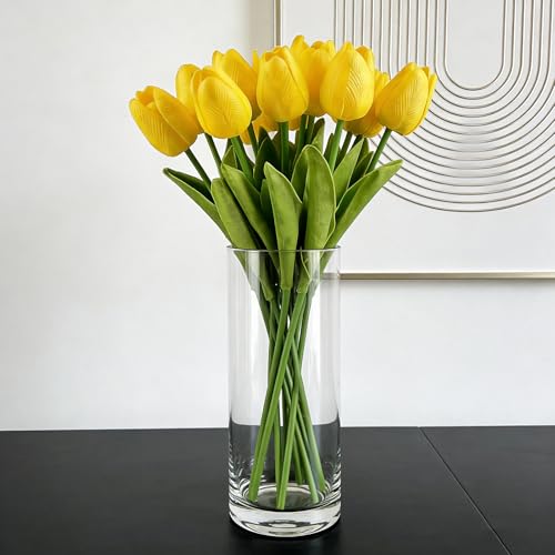 Artificial Tulips Bridal Wedding Festival Decor Bouquet Real Touch PU Flower Bouquet Pack of 20 (Yellow) - color: Yellow
