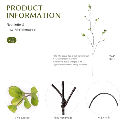 Ttranewsoo 4 Pcs Fall Stems Artificial Ficus Branches, 35.4 Inch Faux Eucalyptus Stems Fall Decor, Fake Leaves Fall Decorations for Home, Autumn Table Decor Fall Branches for Vase Green - color: Green2