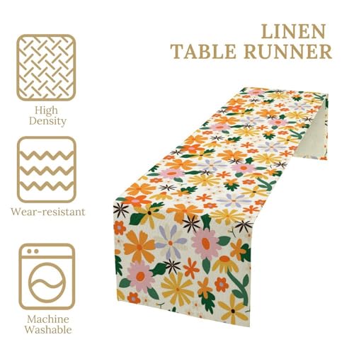Retro Hippie Flower Table Runner Abstract Groovy Florals 1970s Boho Mid Century Dinner Runner for Country Farmhouse Home Kitchen Party Holiday 36X13inch - color: Bohoflower-7, size: L36"x W13"