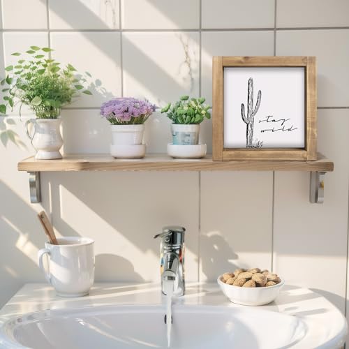 Western Wall Decor, Cactus Wall Art, Wood Southwest Desert Sign, Southwestern Living Room Aztec Home Farmhouse Table Desk Shelf Boho Decorations - color: Cactus-W