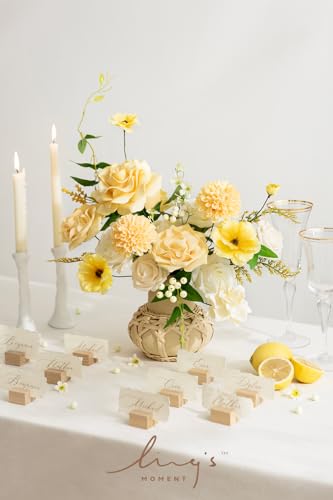 Ling's moment Artificial Flowers Fake Silk Roses Faux Foam Dahlia Combo for DIY Wedding Bouquets Centerpieces Arrangements Bridal Shower Party Home Decorations, Creamy Yellow & Cream, 24pcs - color: Ylw-creamy Yellow & Cream