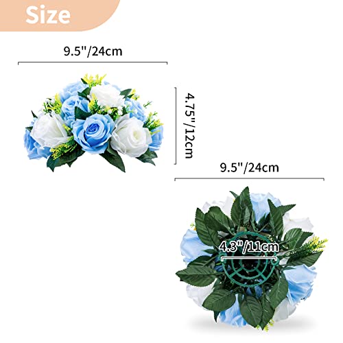 NUPTIO Flower Balls for Table Centerpieces: Blue White Fake Flowers | 2 Pcs Artificial Rose Bouquet Arrangements for Wedding Birthday Party Quinceanera Decor - color: Blue & White, size: 2 Pcs