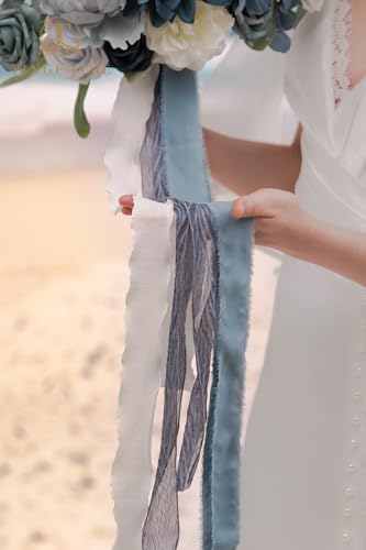TINGE TIME 11 Inch Wedding Bouquets for Bride, Dustyblue Artificial Flowers Bouquet, Brides & Bridesmaids Bouquet for Wedding Anniversary Ceremony Bridal Shower Decorations - color: Dusty Blue
