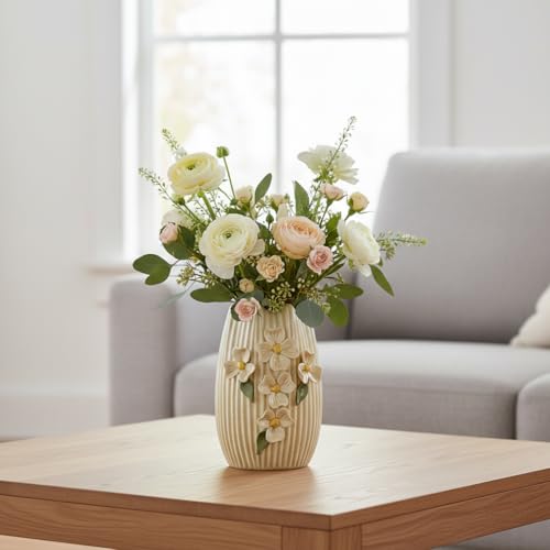 Yellow Ceramic Vase - 7 Inch Small Decorative Vases Home Decor, 3D Modern Flower Vase, Centerpiece Table, Shelf, Mantel, Kitchen, Living Room Decor - color: Yellow, size: 7 inch