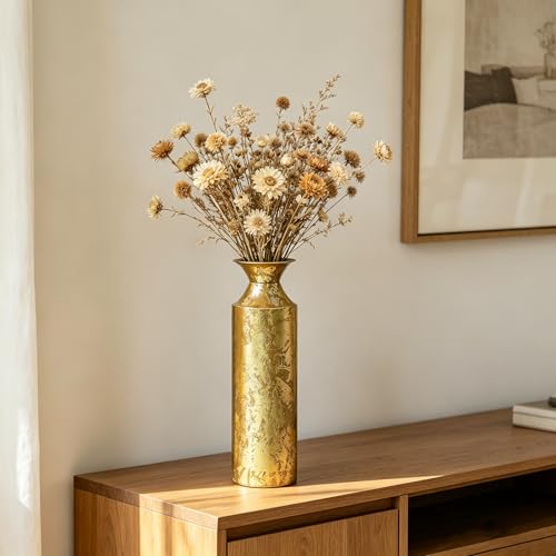 Hosley 16" High Gold Metal Decorative Tall Floor Vase - Metallic Centerpiece Vases for Floral Arrangements Home Decoration - Flower Bucket Vases for Gift, Spa, Reiki Meditation Settings O5 - Set of 1 - color: Gold, size: 16" High