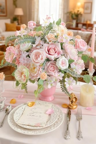 Artificial Flowers, Light Pink Silk Fake Flowers for DIY Wedding Bridal Bouquets, Wedding Cake Flowers for Table Centerpieces Baby Shower Birthday Party Home Decorations - color: Light Pink