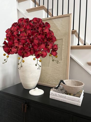 6PCS 32" Artificial Orchid Stems Red Butterfly Orchid Faux Phalaenopsis Flowers for Home Wedding Centerpieces Office Table Decorations Real Touch Silk Orchids for DIY Floral Arrangements - color: Red