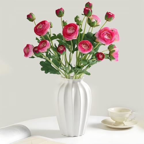 5PCS Artificial Ranunculus Flowers with Silk Flower Real Touch Stem Spray for Home Garden Office Decoration Wedding DIY Arrangements (Rose red) - color: Rose Red