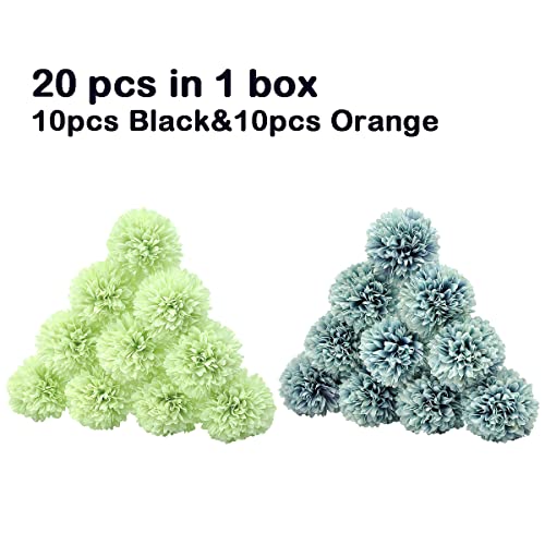 20Pcs Artificial Fake Flower Plants Silk Chrysanthemum Ball Hydrangea Arrangements Wedding Bouquets Decor Home Kitchen Garden Party Table Floral Centerpieces DIY (Blue&Green) - color: Blue&green