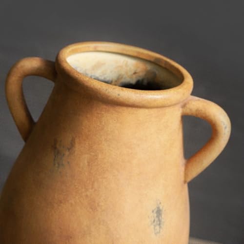 Large Ceramic Flower Vase,11.3 inch Terracotta Vase with 2 Handles, Rustic Farmhouse Vases, Decorative Pottery Flower Vases for Home Decor, Living Room Shelf Decor, Table - color: 102-2-11.3in
