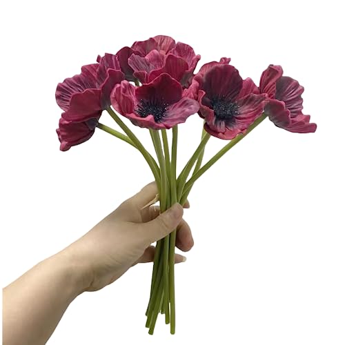 10 Stem 11" Bouquets Artificial Flowers Poppy Flowers,No Fade PU Fake Wild Flowers for Kitchen Table Centerpiece Vase,Wedding Holding Flowers Backdrop Arch Wall(Wine Red) - color: Wine Red