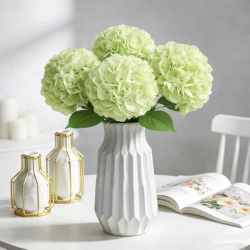 Artificial Hydrangea Flowers, Real Touch Faux Hydrangea Stems, Latex Realistic Floral Arrangement for Home Decor, Wedding Table Centerpiece, Elegant Party Decoration (Green., 4pcs) - color: Green., size: 4pcs