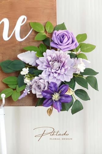 Wedding Decor Pack of 2 Welcome Sign Flower Backdrop Garland for Ceremony Reception Wall Easel Home Decoration Entryway Faux Outdoor Board Head Table Decor Lilac & Cream - color: Lilic & Cream