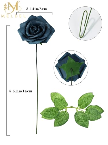 Artificial Flowers 50 Pack Dutch Blue Faux Foam Roses with Stems, Real Looking Fake Rose for DIY Wedding Bouquets, Bridal Shower Centerpieces, Party Table Decorations, Home Decor - color: Dutch Blue & Dusty Blue, size: 50Pcs