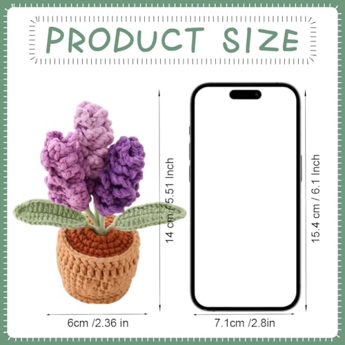 2 Pieces Mini Crochet Lavender Flower Potted Plants, Handmade Knitted Fake Lavender with Planter for Bathroom Home Kitchen Rustic Table Centerpiece Decor, Purple - color: Purple