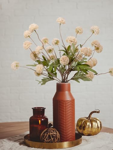 6 Pcs Beige Faux Silk Pompon Mum Artificial Flowers, Silk Small Mini Chrysanthemum Ball with Long Stems, for Wedding Champagne Arrangements Bouquets Centerpieces Home DIY Decorations, No Vase - color: Beige