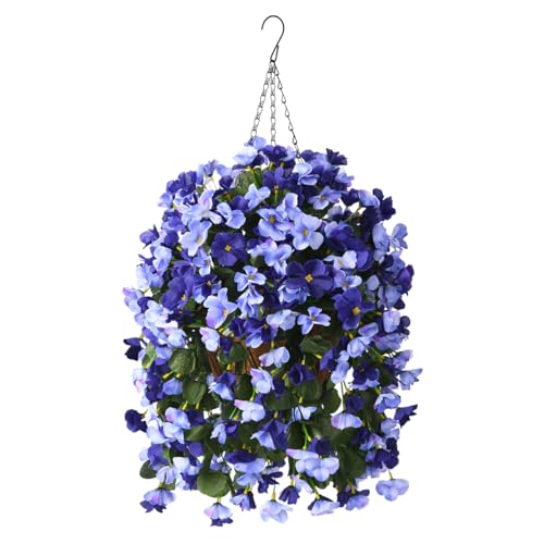 INQCMY Artificial Hanging Flowers Basket for Outdoors Spring Summer Decoration,Faux Silk Begonia in Planter Look Real UV Resistant for Outside Home Porch Patio Garden Balcony Yard Decor（Deep Blue） - color: Deep Blue