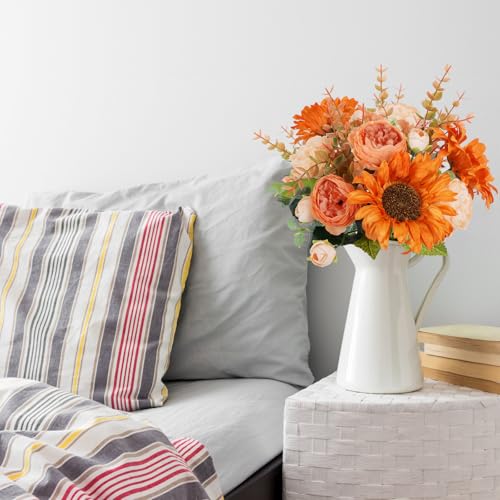 Fall Flowers Artificial Sunflowers Bouquet Silk Flowers Faux Peony Faux Florals Arrangements Fall Decor for Home Table Centerpiece Wedding Autumn Indoor 14inch - color: Fall Sunflower