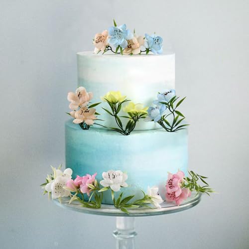 20pcs Artificial Flower Cake Toppers 3D Colorful Wild Flowers Branch Cake Ornements for Wildflower Spring Baby Shower Birthday Wedding Anniversary Bridal Shower Engagement Party Decoration Supplies - color: Pink 3