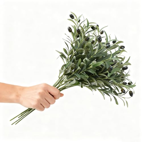 5 Pcs Faux Olive Branches - 18.5 Inch Artificial Olive Tree Branches with Fake Olives & Green Stems, Decorative Fake Branches for Home Decor, Wedding Centerpieces
