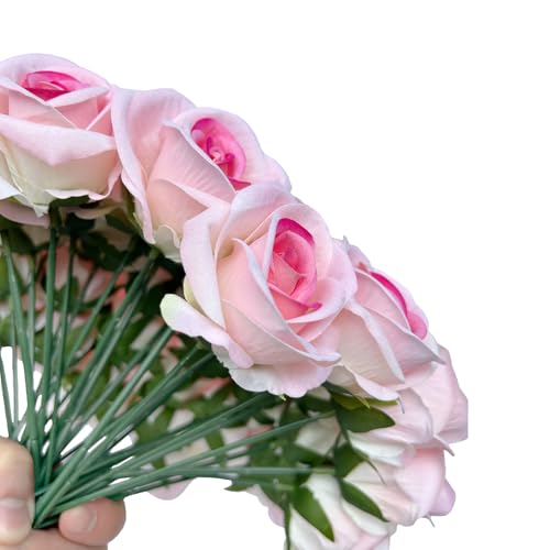 FagusHome 30 Pcs Silk Rose Artificial Flowers Roses Bulk Bouquet Fake Flowers Rose Heads with Stems for Home Wedding Decor (Pink) - color: Pink
