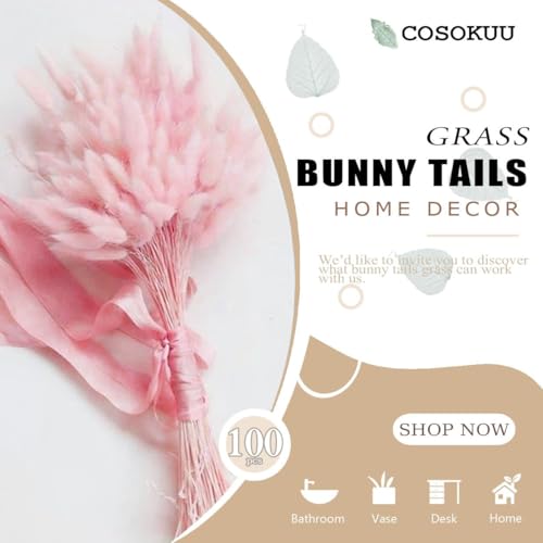 Bunny Tails Dried Flowers 100pcs Dried Pampass Grass Decor Bunny Tail Floral Stems 17 Inch Dried Flowers for Boho Decor Home Wedding Decoration Plants (Light Pink) - color: Light Pink