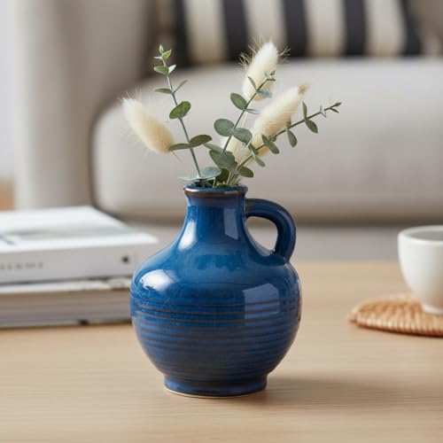 Sunddo Blue Ceramic Flower Vase, 6 Inch Small Modern Vase, Decorative Vases for Home Decor, Farmhouse Decor, Centerpieces, Entryway Living Room Dining Table Kitchen Decor - color: Blue - 6, size: 6 Inch