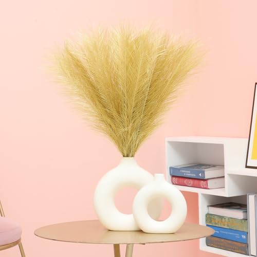Ureymx Faux Pampas Grass Decor 17.7 Inch 6pcs, Artificial Pompas Grass Bulk Artificial Dried Flower Small Vase Filler for Boho Home Wedding Decoration (Gold) - color: Gold, size: 17 Inch 6 Pcs
