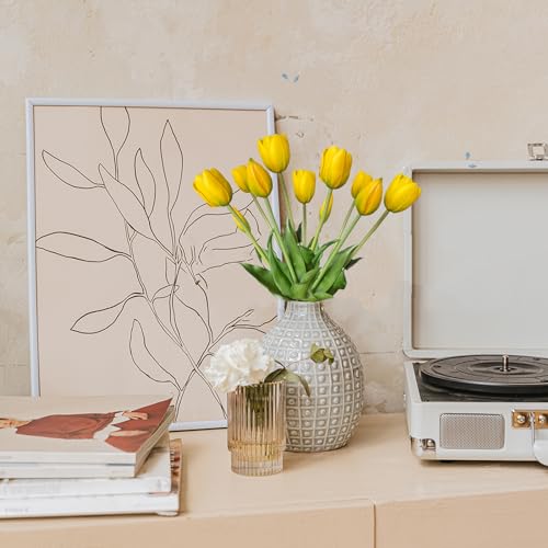 10 Pcs Fake Tulips Tulips Artificial Flowers Real Touch Fake Flowers Artificial Flower Bouquet for Home Table Party Wedding Decoration (Yellow) - color: Yellow