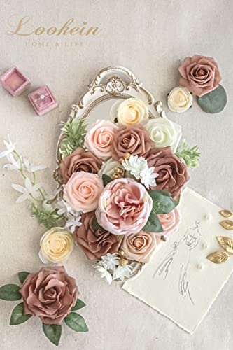Lookein Artificial Flowers for DIY Wedding Decoration Bridal Bouquet Table Centerpieces Flower Wreaths Aisle Decoration Home Decor, Elegant Dusty Rose - color: Elegant Dusty Rose