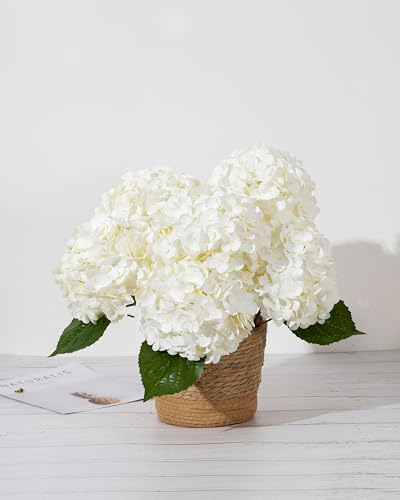 DuHouse 3Pcs Large Hydrangea Artificial Flowers,20 inch Latex Real Touch Hydrangeas Lifelike Hydrangea Flower for Home Wedding Bouquets Centerpieces Party Living Room Decoration(White) - color: White, size: 3pcs