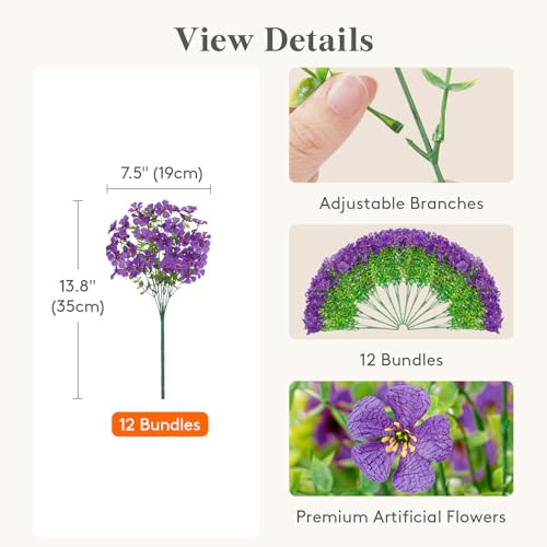 Lifewit Artificial Flowers for Outdoor Indoor, 12 Bundles Plastic Fake Flowers Daisy with Eucalyptus Leaves for Home Garden Decor, Porch, Window Box(Purple) - color: Purple