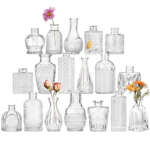Fixwal 18 Pack Small Bud Vases for Centerpieces, Clear Vases for Flowers Glass Flower Vases in Bulk, Vintage Decorative Vases for Wedding Rustic Home Table Decor - color: Clear, size: 18pcs