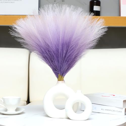 Ureymx Faux Pampas Grass Decor 17.7 Inch 30pcs, Pompas Grass Flower Arrangement and Vase Filler Artificial Pampas Grass Short Decor for Boho Home Wedding Decoration (Gradient Purple) - color: Gradient Purple, size: 17 Inch 30 Pcs