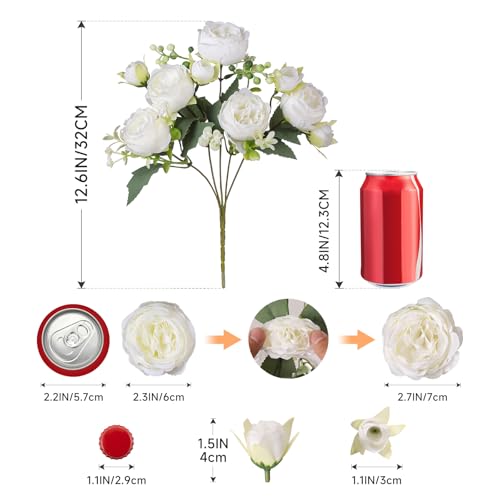 Luyue 2 Packs Peonies Artificial Flowers Vintage Faux Peony Bouquet Fake Flower for Vase Silk Floral Arrangements for Table Centerpiece Wedding Decoration Indoor Home Decor - color: White-2pcs
