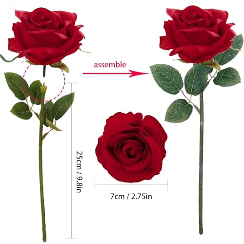 Felice Arts 12 Pack Red Roses Artificial Flowers Fake Roses with Stems Wine Red Silk Rose Bouquet for Party Home Wedding Valentines Mother's Day Bridal Vase Table DIY Decor - color: Wine
