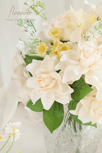 Floroom Artificial Gardenia Flowers 2.7" 25pcs Real Looking Cream Foam Fake Flowers with Stems for DIY Wedding Bouquets Bridal Shower Centerpieces Floral Arrangements Party Tables Home Decorations - color: Cream