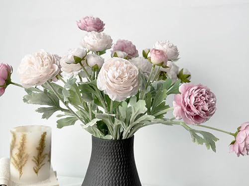 7 Stems Ice Pink & Opal Pink Artificial Ranunculus Flowers, Silk Fake Ranunculus with Adjustable Fuzzy Stems for Home Wedding Party Decor, Silk Flowers for Home Table Centerpiece Office Decoration - color: Ice Pink & Opal Pink