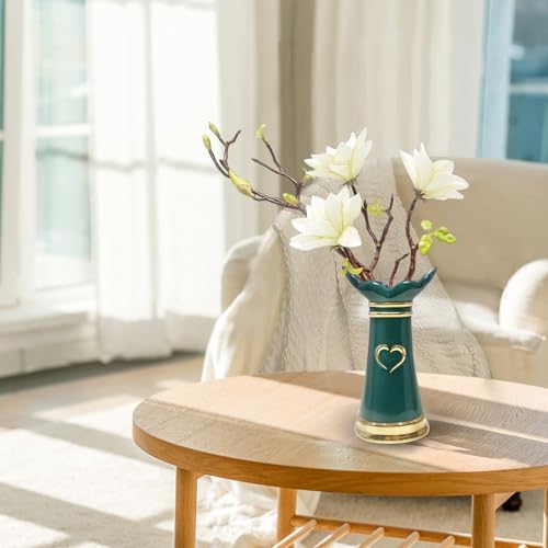 LoveLin,Artificial Flowers with Ceramic Vases,Faux Flower Arrangement,Affordable Luxury Artwork,Housewarming New Year Xmas Gift,Home Decor (White/Dark Green) - color: White/Green