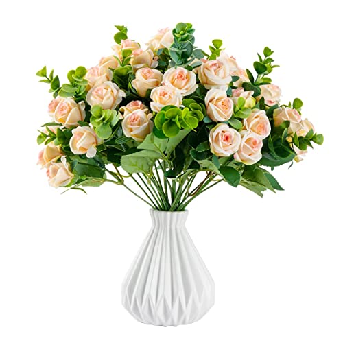 Artificial Flowers Fake Silk Rose for Decoration 33 Heads Small Roses Blooming Faux Flower Bouquet with Stem for DIY Vase Home Wedding Party 3 Pack Champagne - color: Champagne