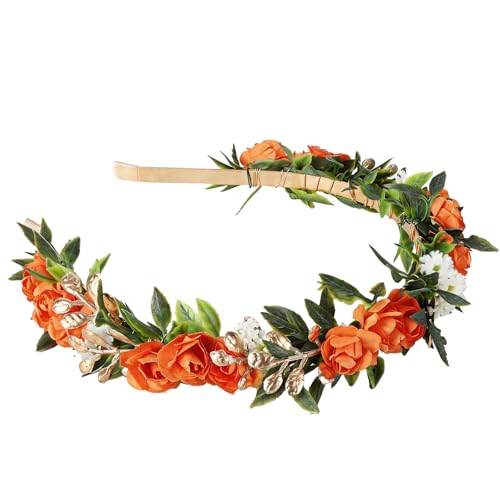 Orange Fairy Flower Headband, Artificial Boho Rose Floral Headpiece, Forest Woodland Elf Flower Crown for Women Maternity Wedding Renaissance Festival Party Hair Accessories - color: Orange