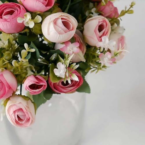 Efavormart 4 Pack 12 inch Pink Artificial Mini Ranunculus Bouquets, Refreshing Soft Pink Silk Buttercup Floral Accents for Spring Party and Feminine Decor - color: Pink