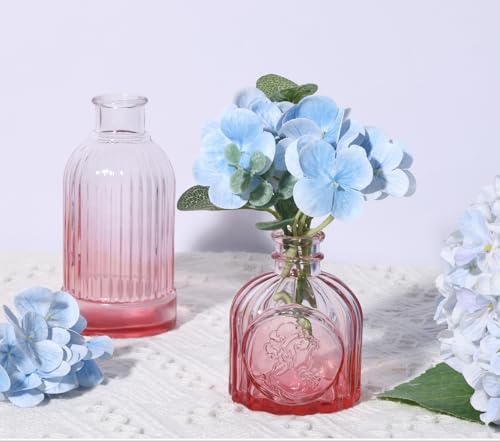 18pcs Pink Glass Bud Vase Set, Small Flower Vases for Centerpieces in Bulk, Mini Vintage Vase for Home, Wedding, Table Decor - color: Pink, size: 18pcs