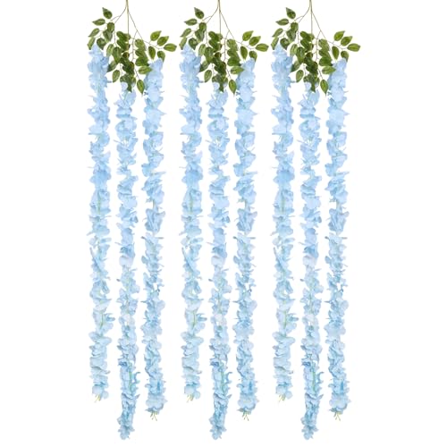 IPOPU Light Blue Wisteria Hanging Flowers Garland 6.4FT Wisteria Garland Hanging Flowers for Decoration for Wedding Arch, Backdrop, Garden Party Decor, 3 PCS (Light Blue) - color: Light Blue