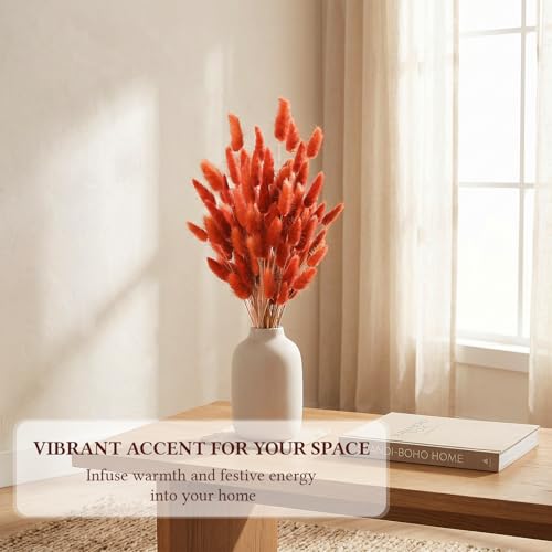 Uieke 120 Pcs Natural Bunny Tails Dried Flowers, 17" Dried Lagurus Ovatus, Dried Burnt Orange Pampas Grass Decor for Farmhouse Flower Arrangements Wedding Home Boho Party Decorations - color: Burnt Orange-120pcs